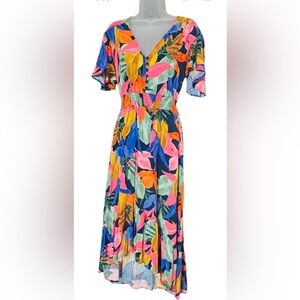 Abel The Label ATL Anthropologie Leonard Floral Tropical High Low Midi Dress S